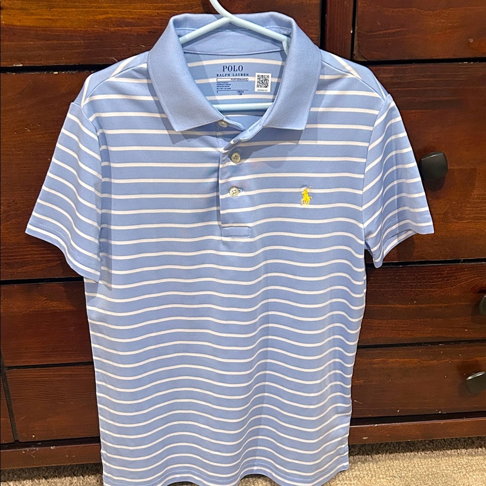 Polo by Ralph Lauren Men's Light Blue and White Striped Polo
